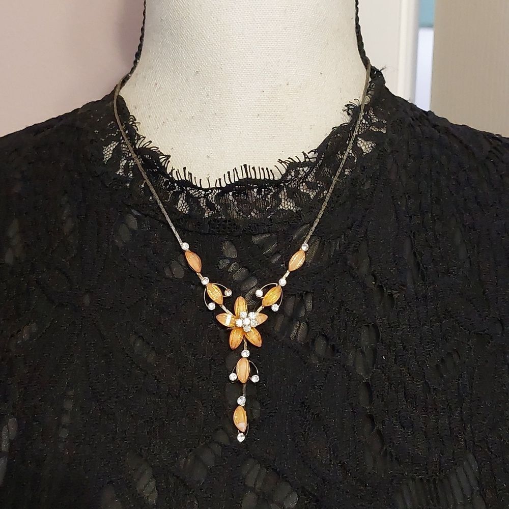 Christina's Collection Dainty Y Drop Necklace Sparkly Rhinestones Silver Tone